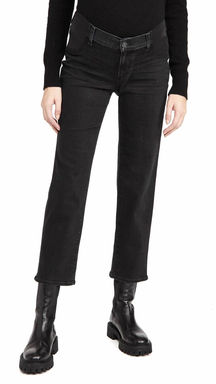 NEW PAIGE noella straight maternity jean in black willow